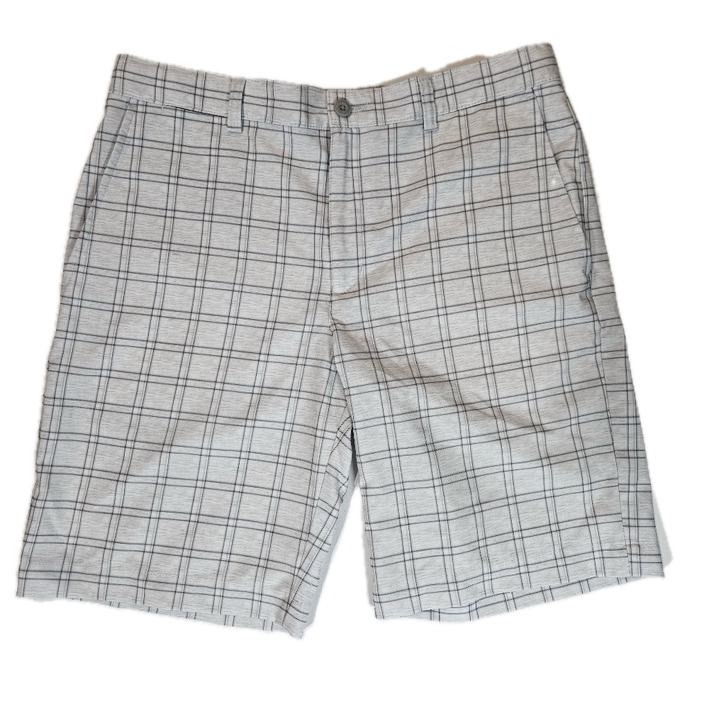 PGA TOUR Shorts Teens XL Gray Plaid‎ Chino Flat Front Slash Pockets 9 Inseam